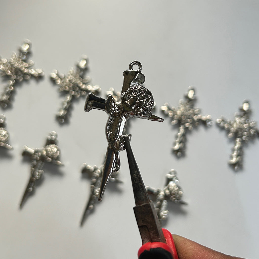 Cross Rose silver pendant