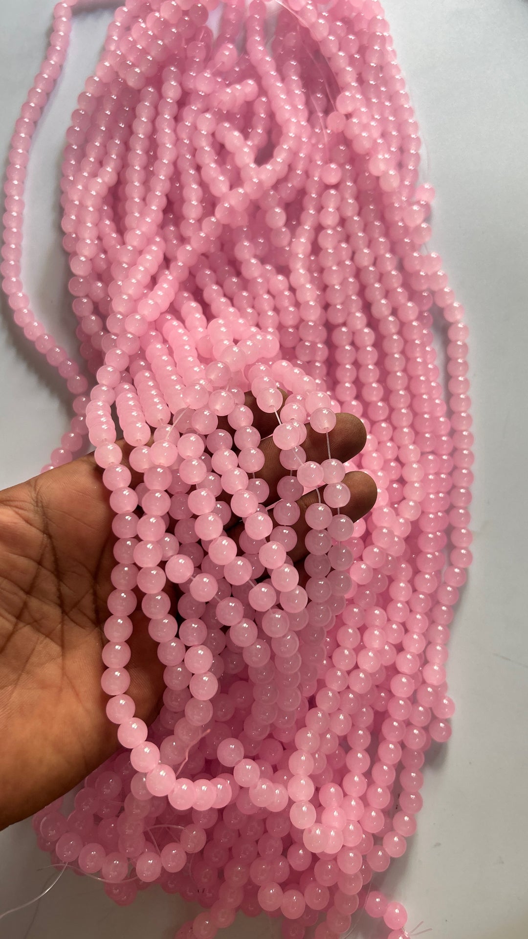 5 LINE pink 8 mm glass beads