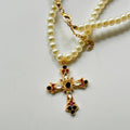 pink cross charms with pearl necklace