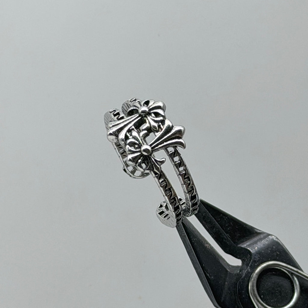 3-Piece CH Fleur-de-Lis Ring Set – Classic gothic style with ornate silver detailing.