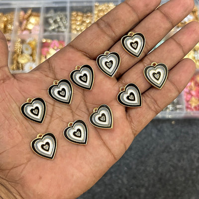 black and white heart charms 10 pcs