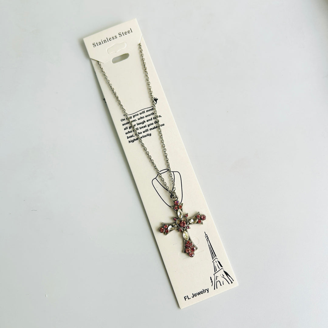 pink cross pendant with chain