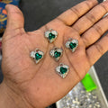 5 pcs silver green heart charms