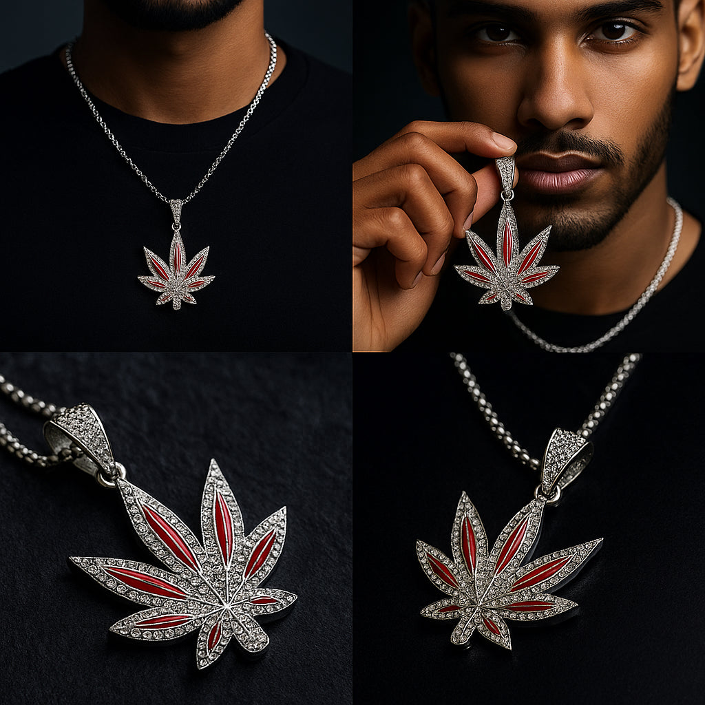 iced out red leaf pendant with chain