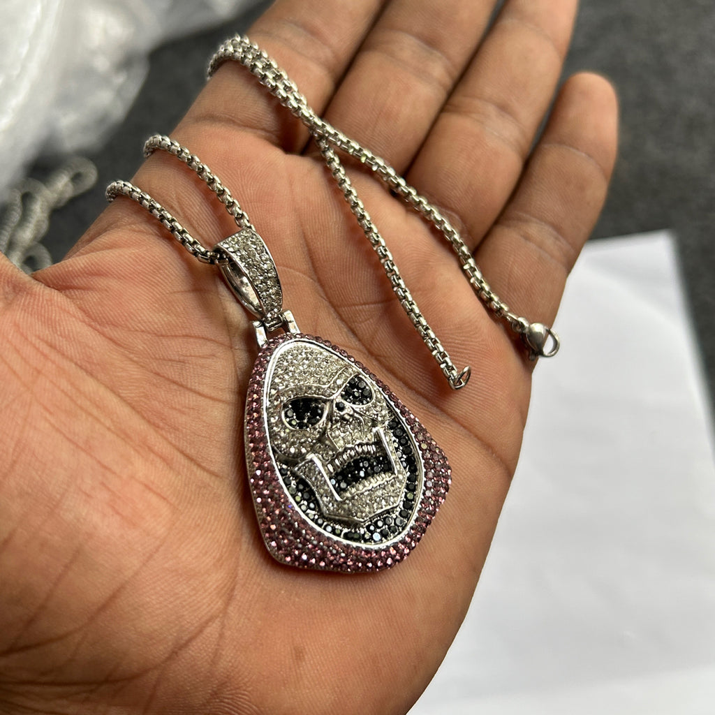 Iced out cubic zirconia ghost pendant with stainless steel chain