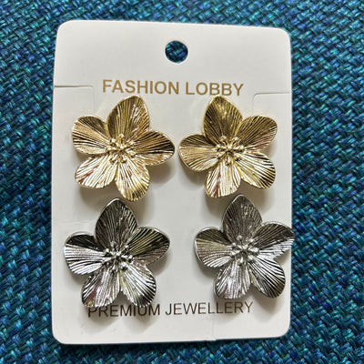gold and silver plated flower earrings