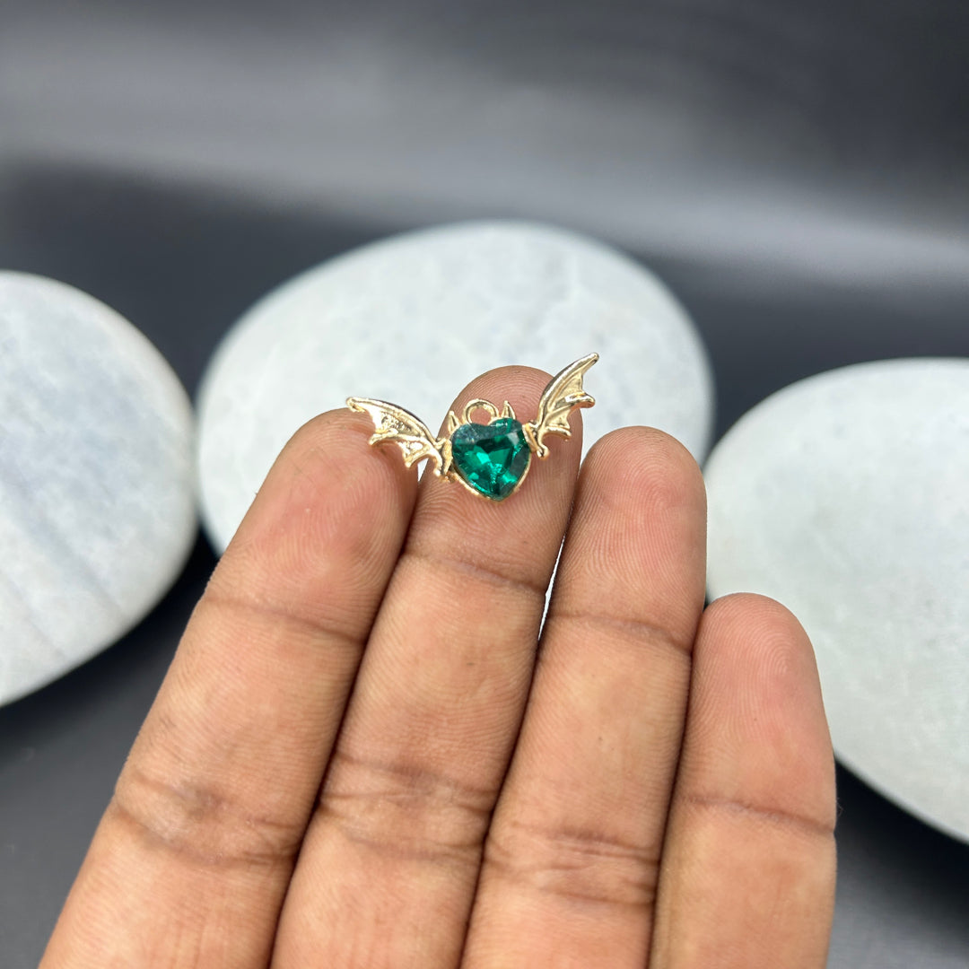 Batty Love gold green heart charms