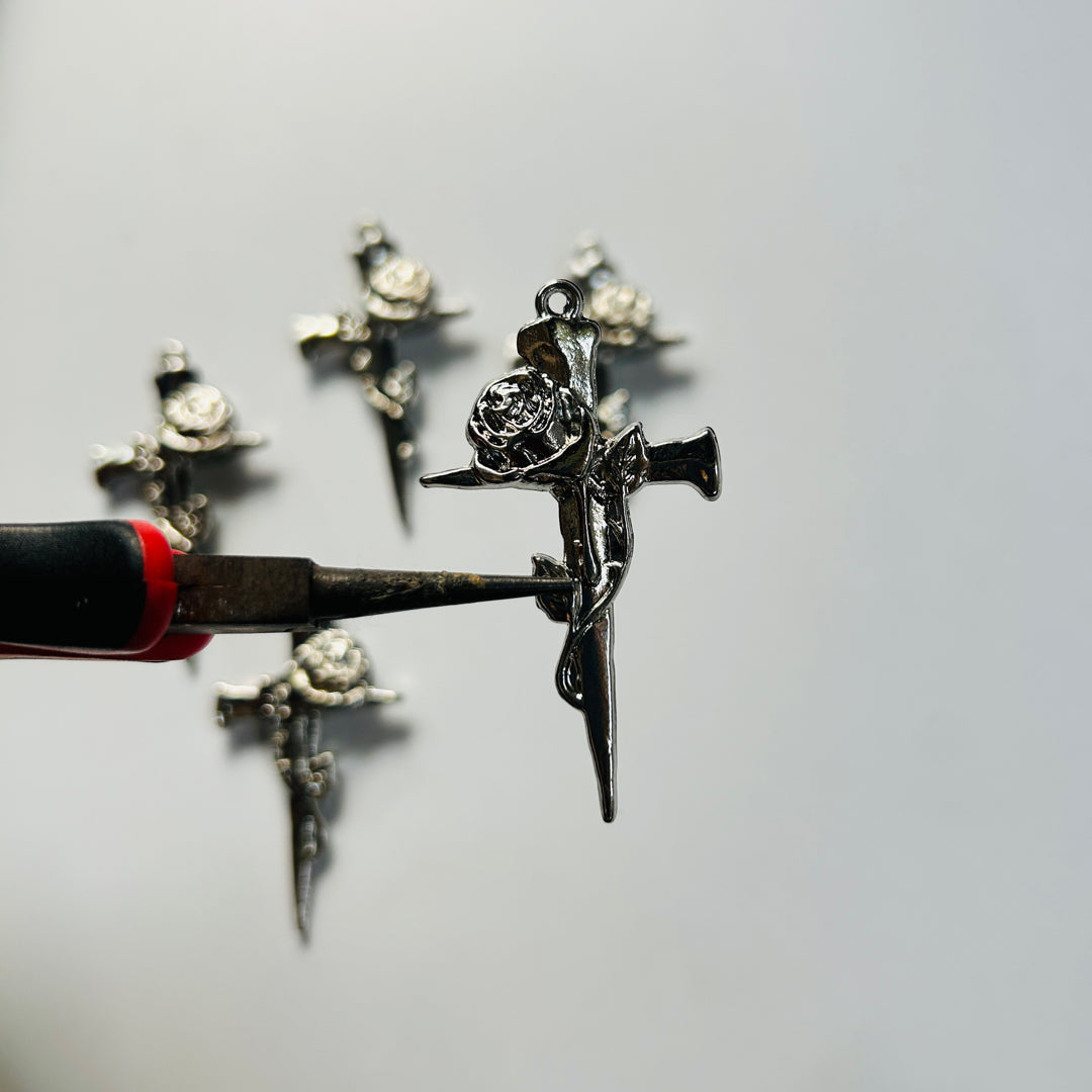 Cross Rose silver pendant