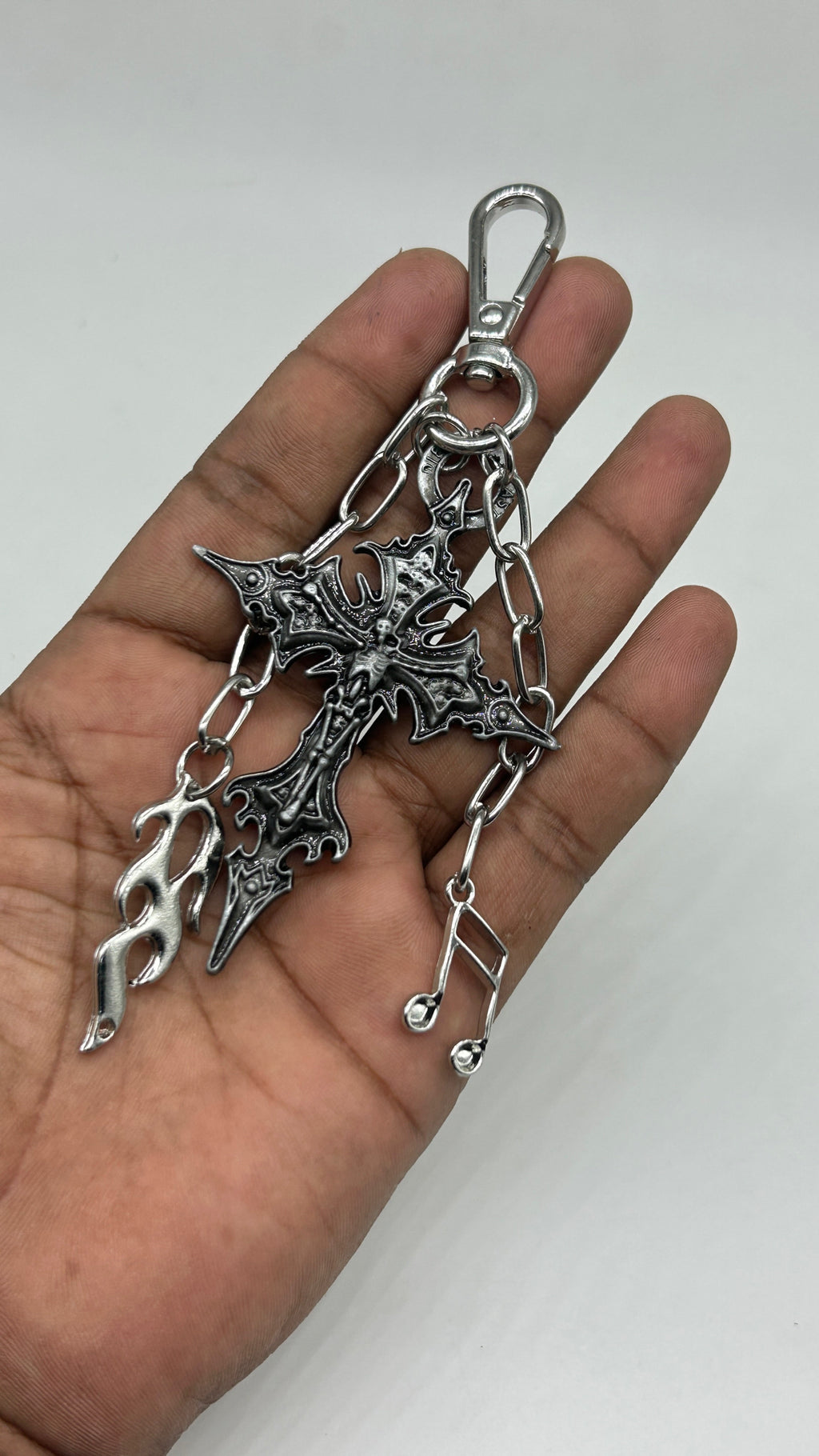 Cross flame music key chain