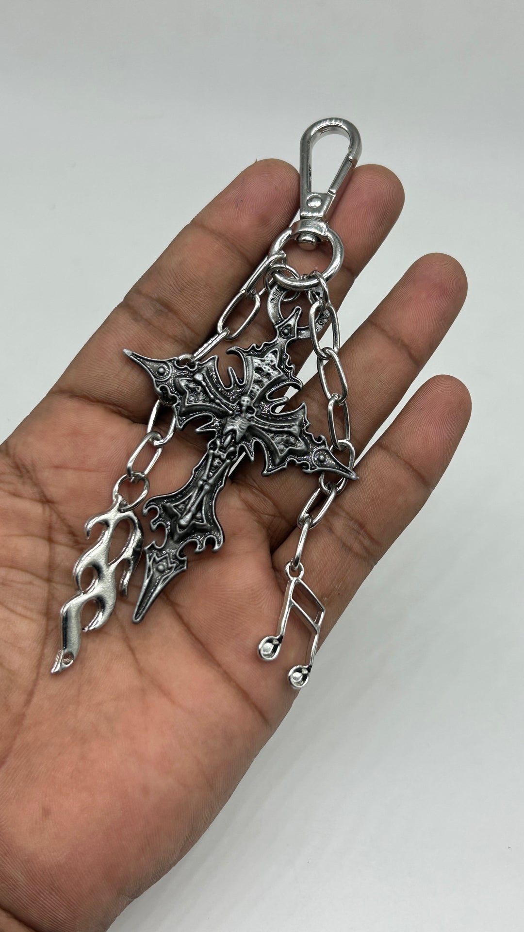 Cross flame music key chain