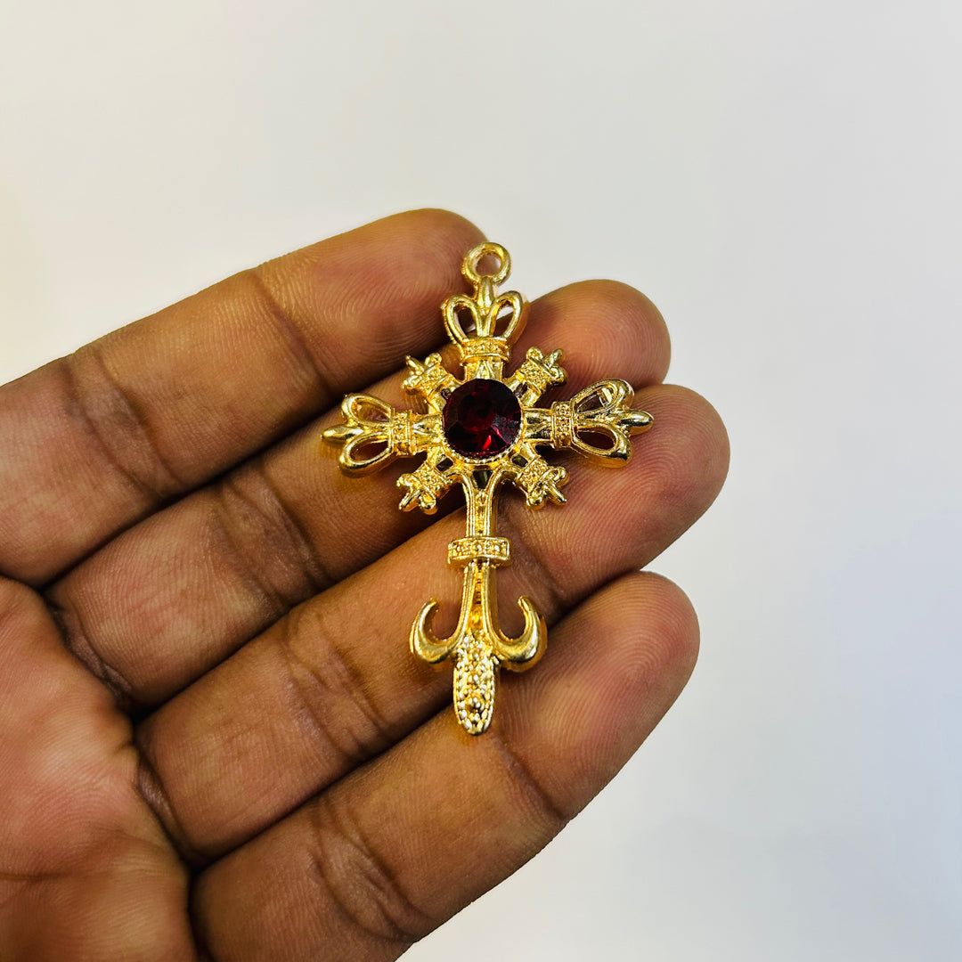 gold red stone cross