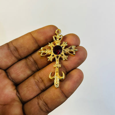 gold red stone cross