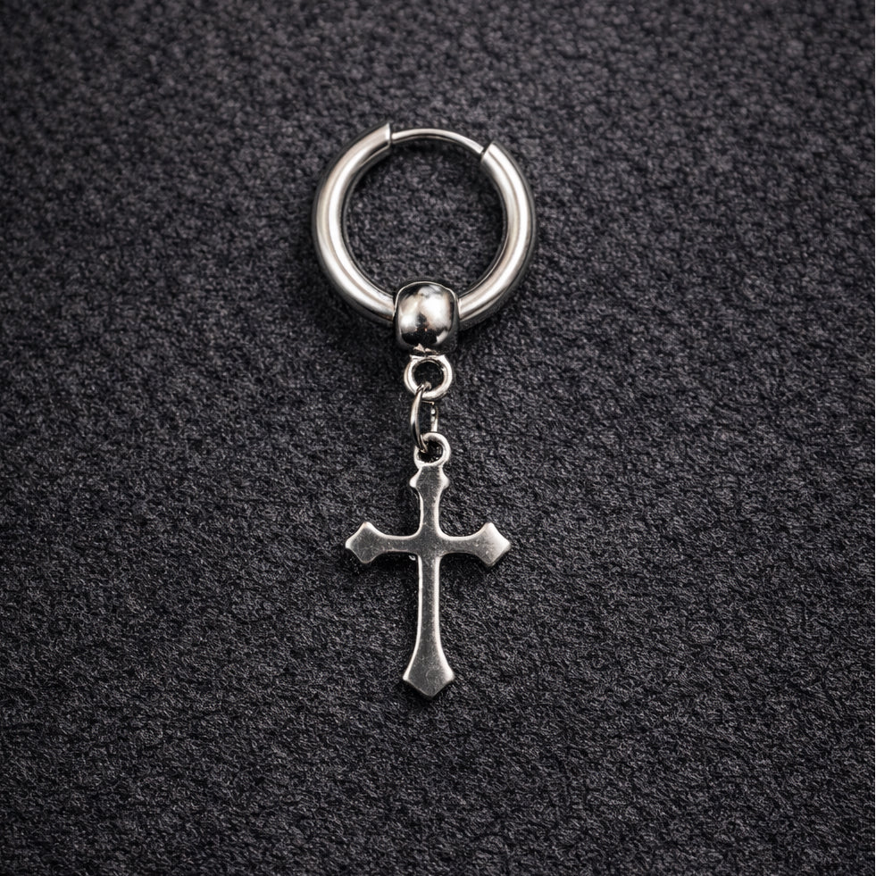 stainless steel cross earring silver
