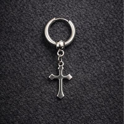 stainless steel cross earring silver