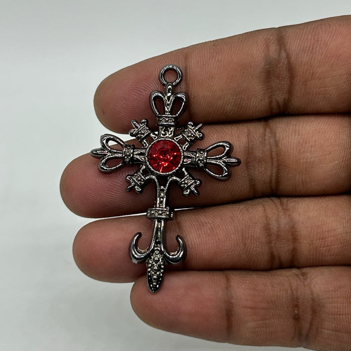 Black gothic Red stone Cross pendant