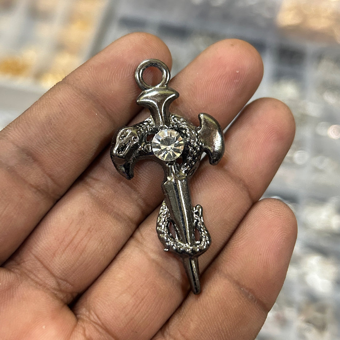 Black dark snake cross with iced stone
