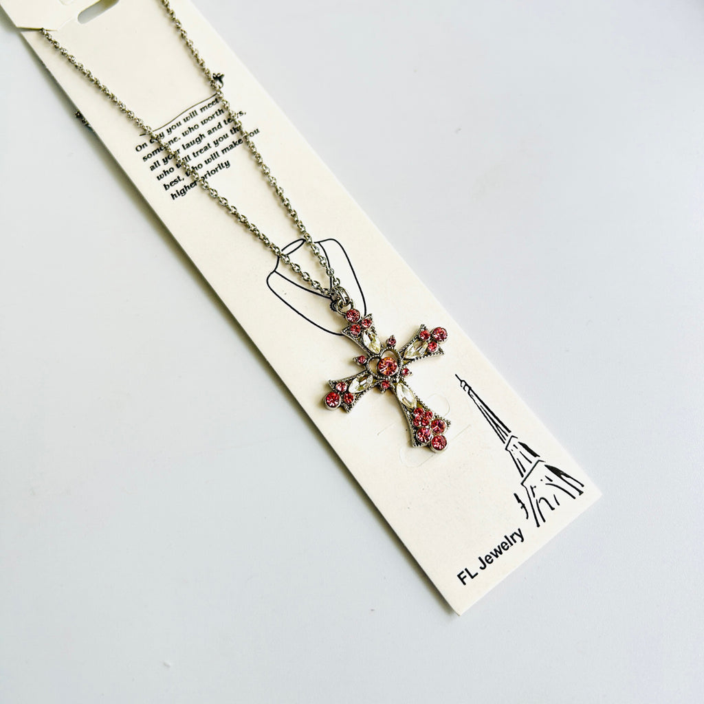 pink cross pendant with chain