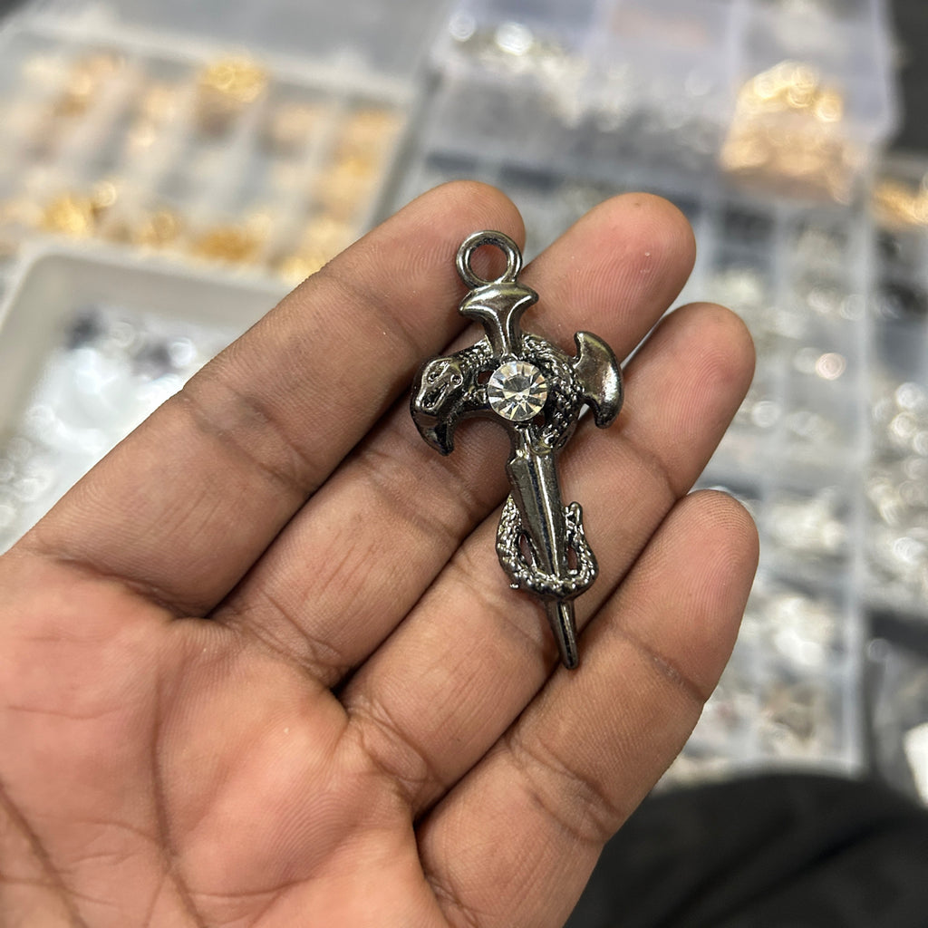 Black dark snake cross with iced stone