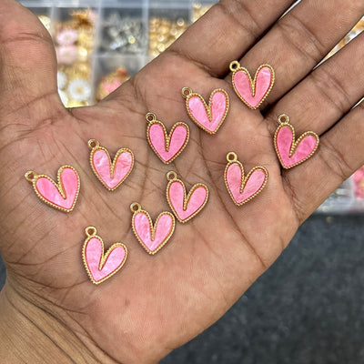 pink heart charms 10 pcs gold