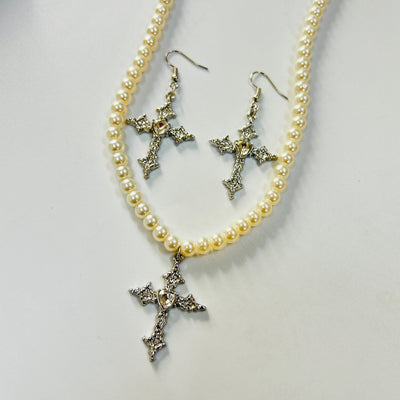 cross necklace and earrings set