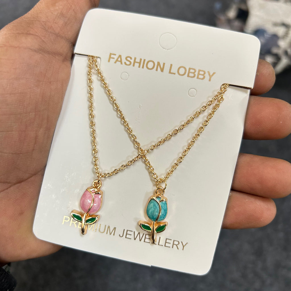 tulip necklace set of 2 pendant with chain