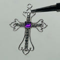 Silver iced out purple square stone cross