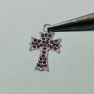 2 pcs Ch iced out pink cross
