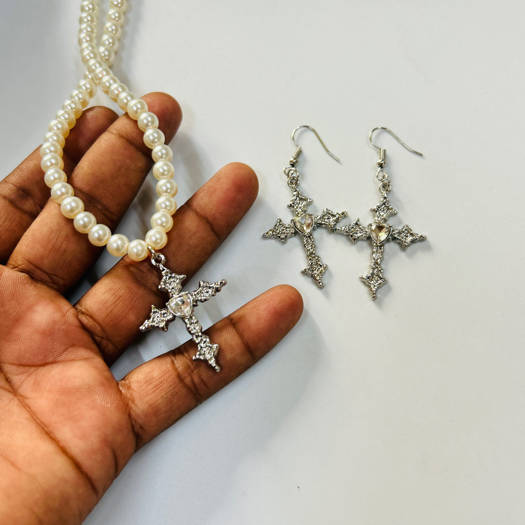 cross necklace and earrings set
