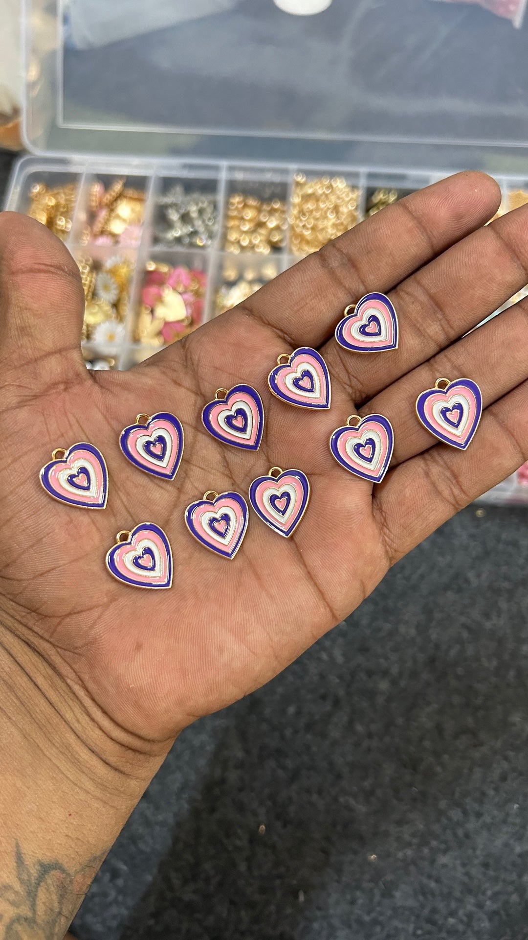 Pink heart charms 10 pcs