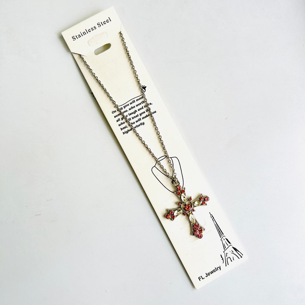 pink cross pendant with chain