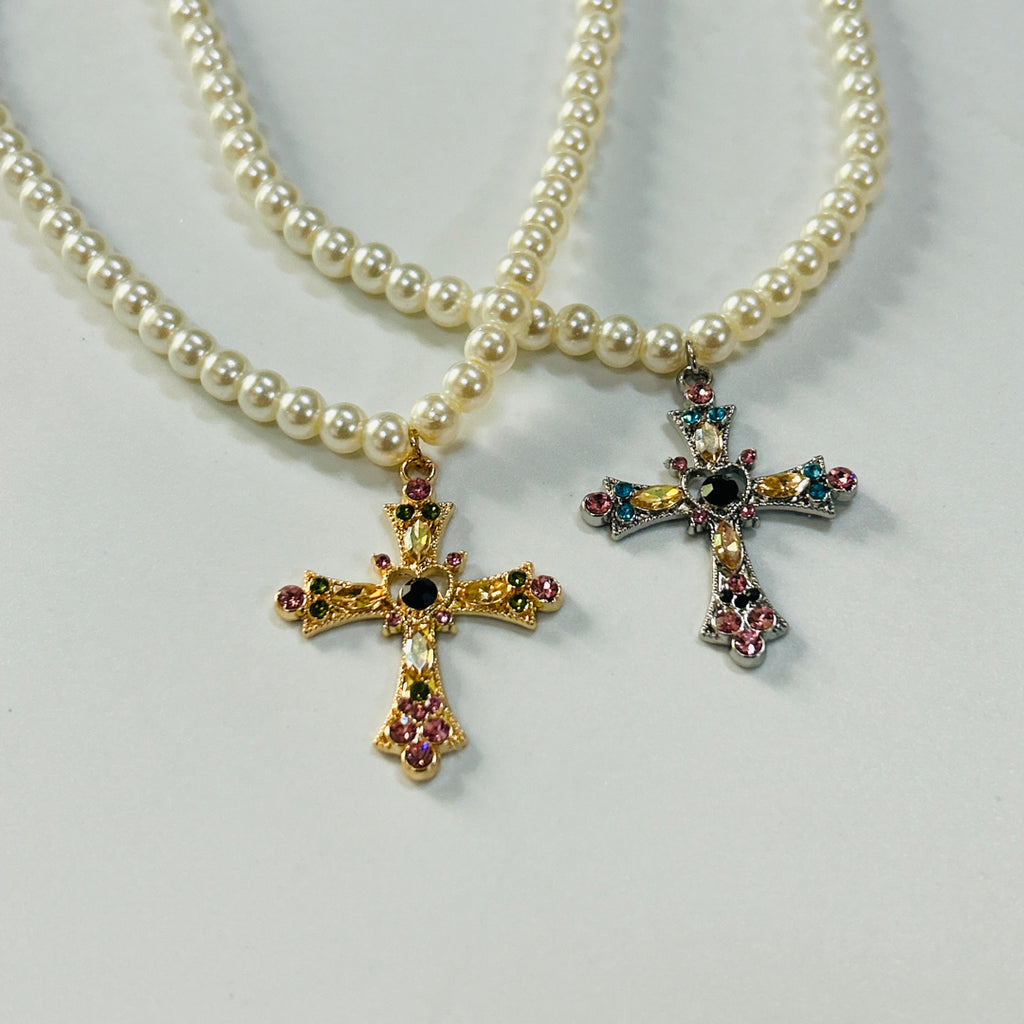 trending cross charms gold and silver set of 2 necklaces