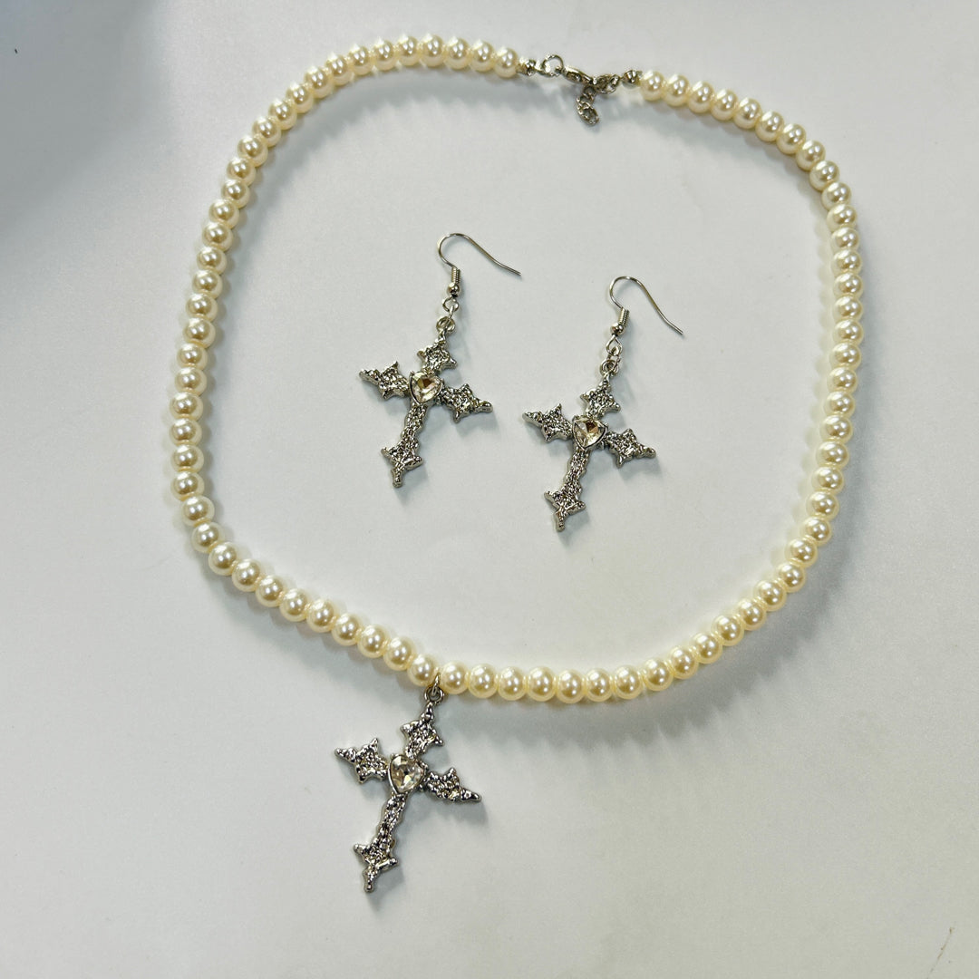 cross necklace and earrings set