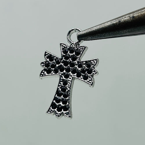 2 pcs Ch iced out black cross