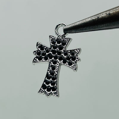 2 pcs Ch iced out black cross