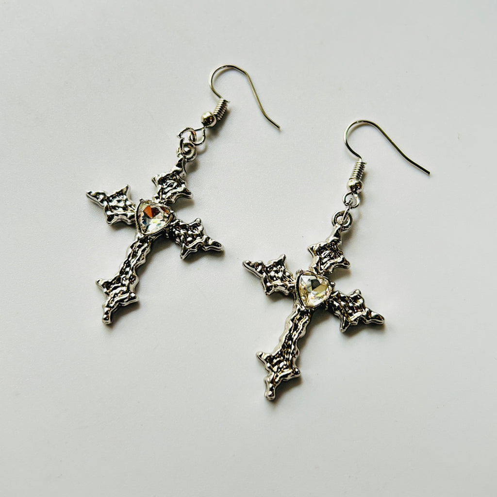 silver cross earrings