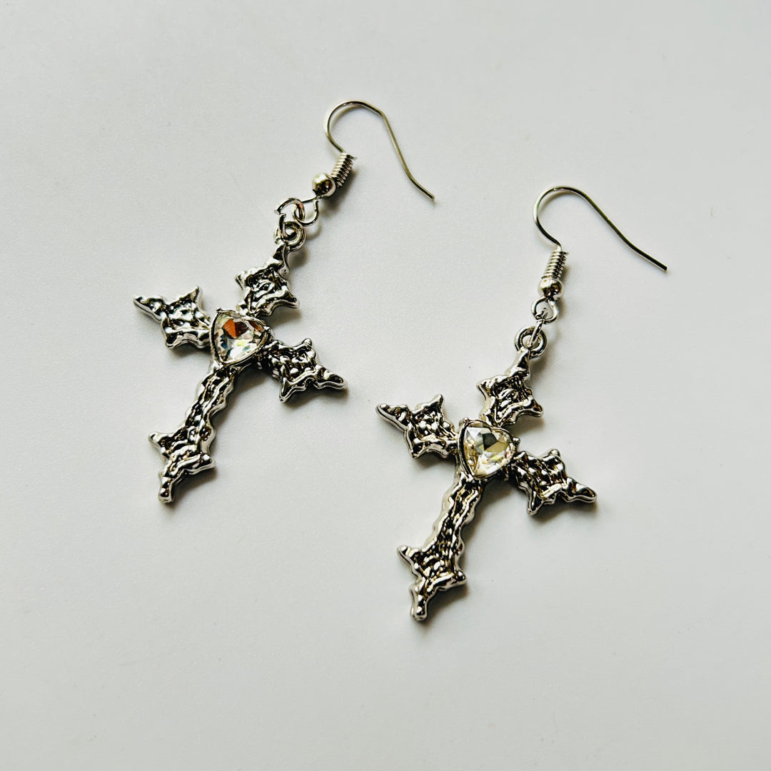 silver cross earrings