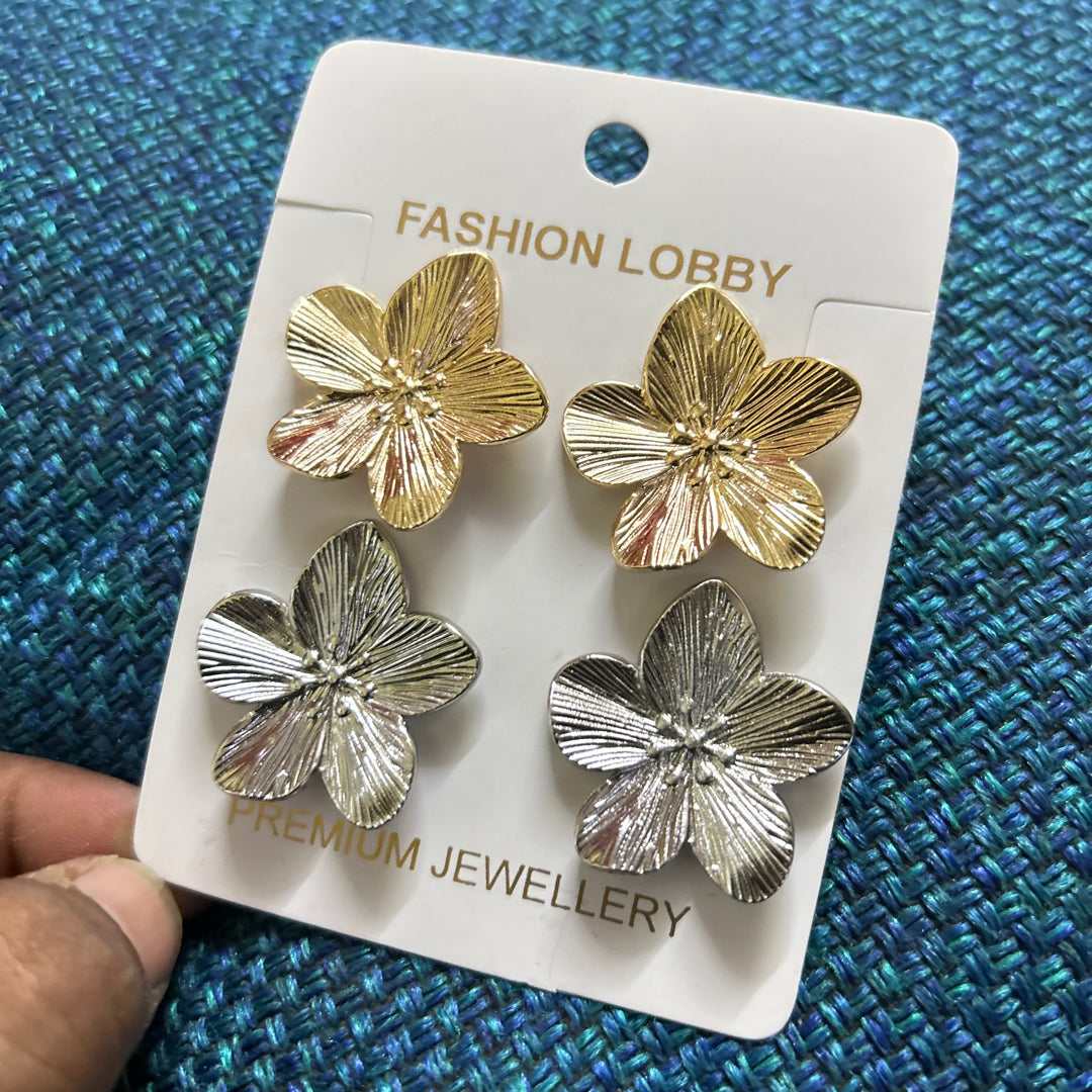 gold and silver plated flower earrings