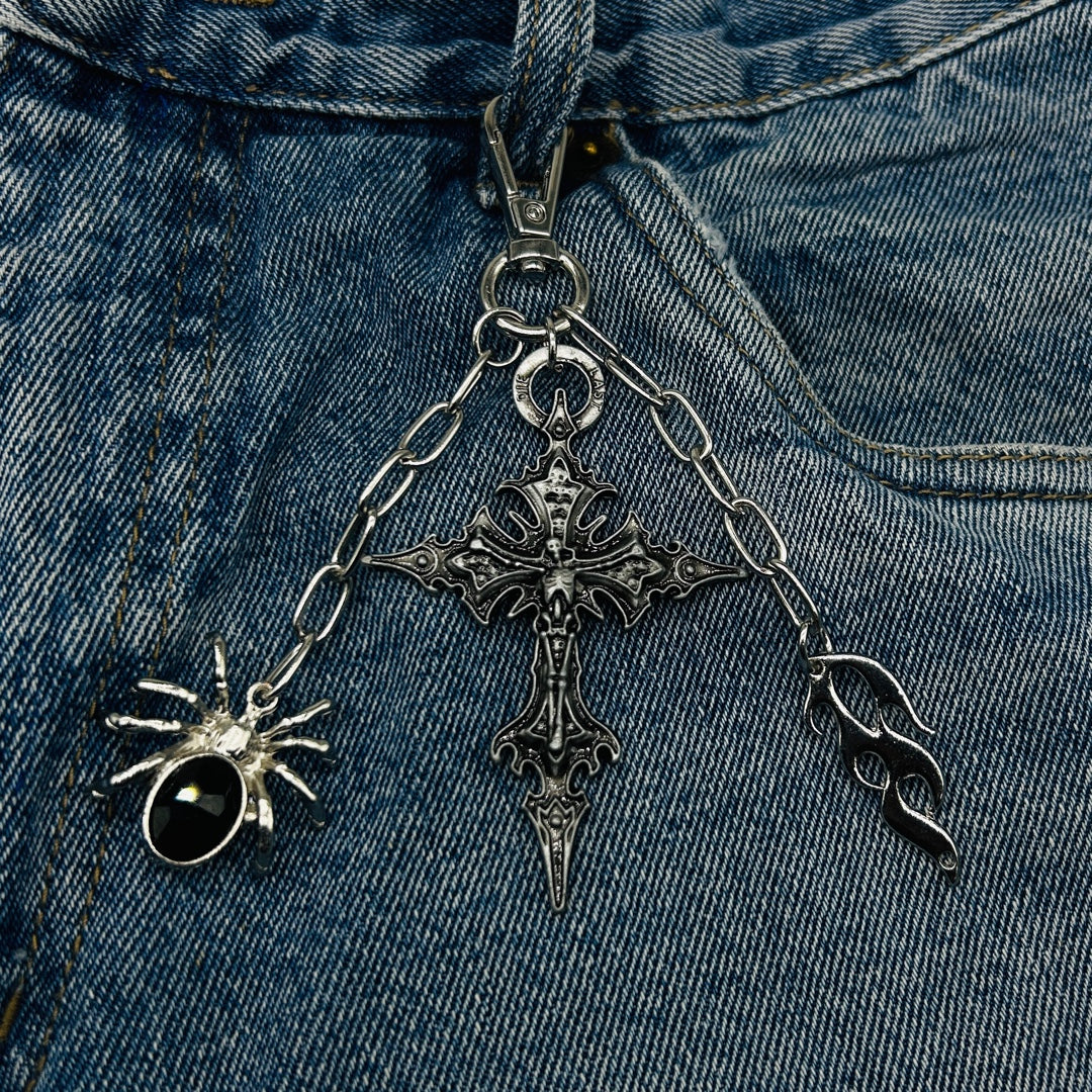 cross / spider / flame key chain