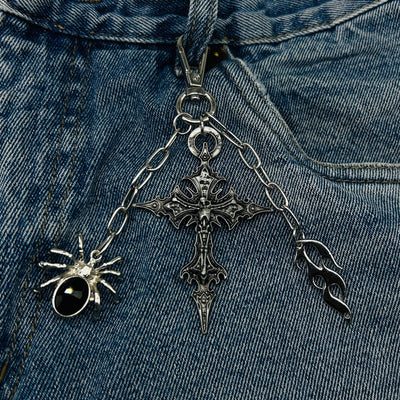 cross / spider / flame key chain