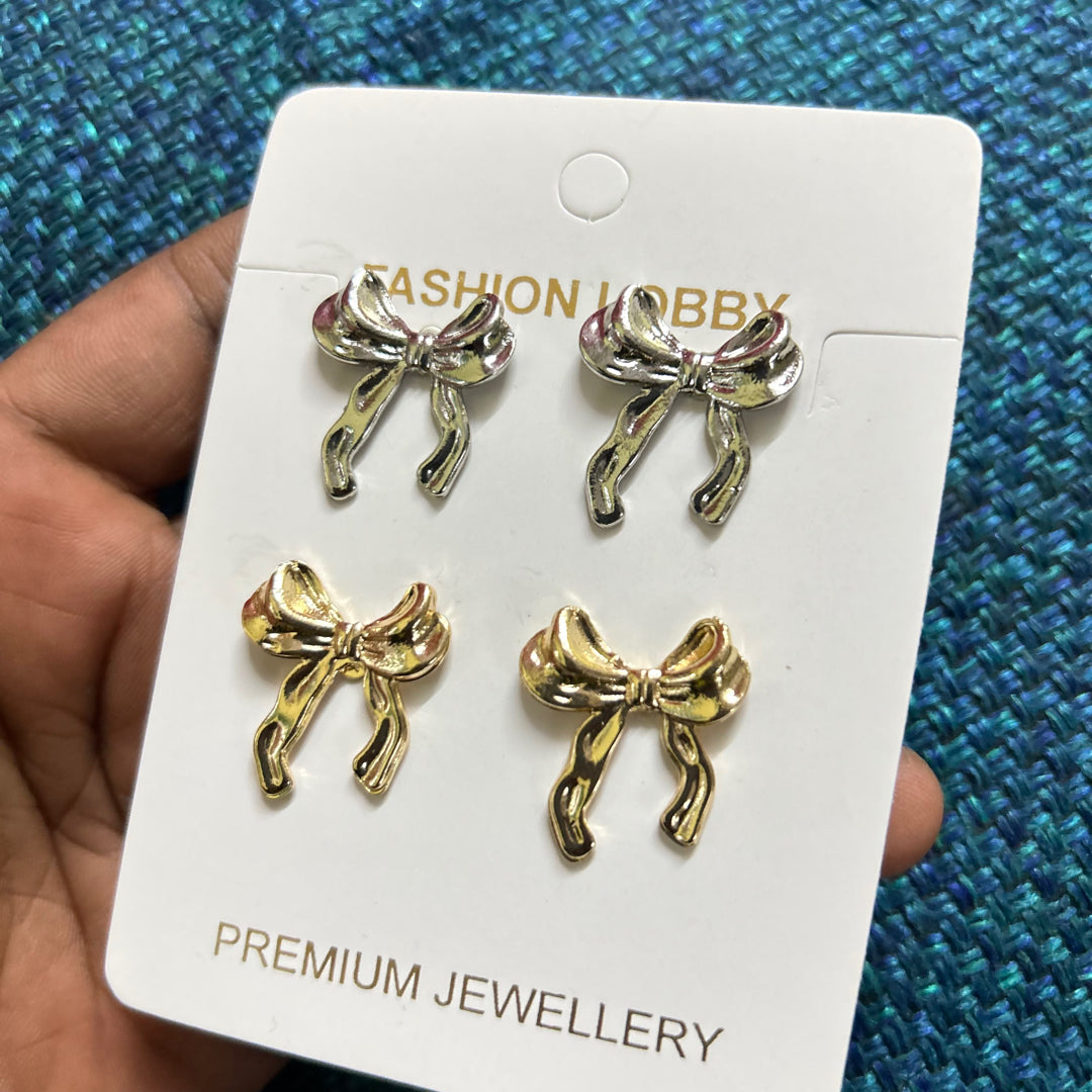bow cute earrings set of 2 pair