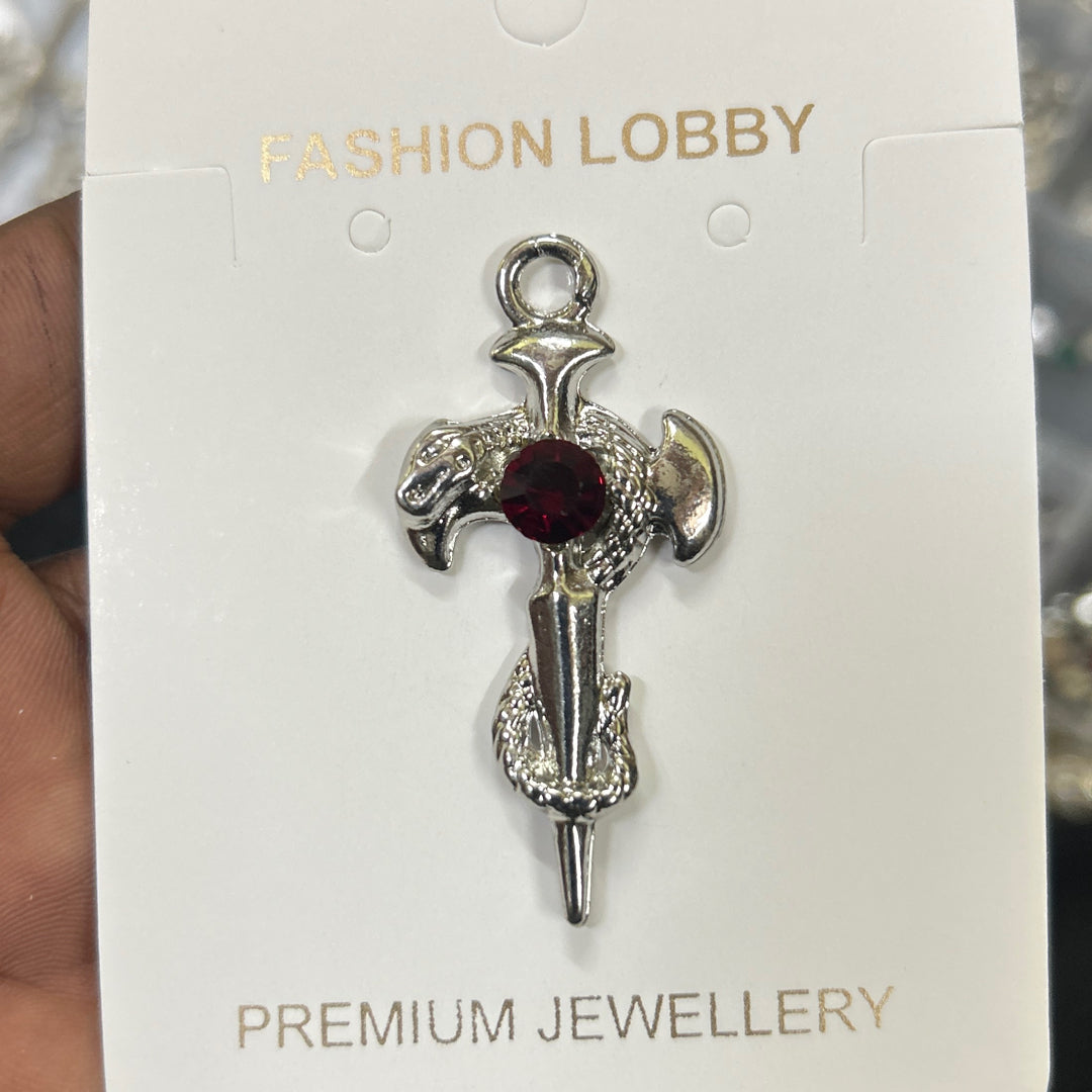 Silver red stone snake cross