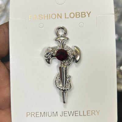 Silver red stone snake cross