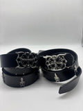 2 PCS BLACK / SILVER  Ch dagger leather belt