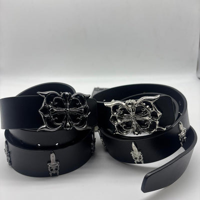 2 PCS BLACK / SILVER  Ch dagger leather belt