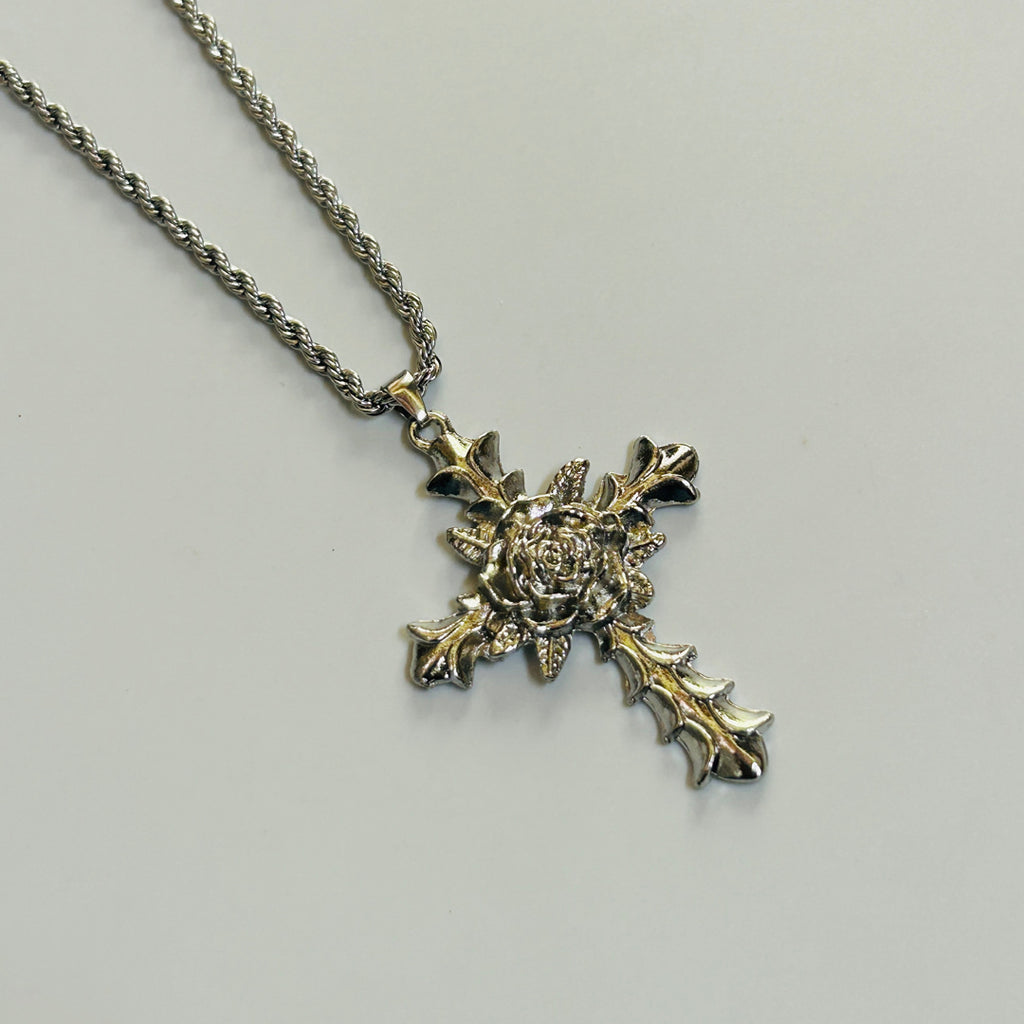 Big rose cross with stainless steel chain