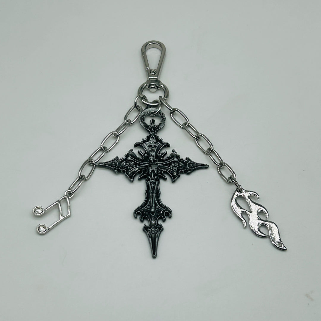 Cross flame music key chain