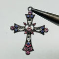 Black gothic Pink purple stone cross pendant