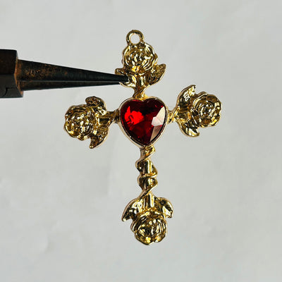 golden red heart rose cross
