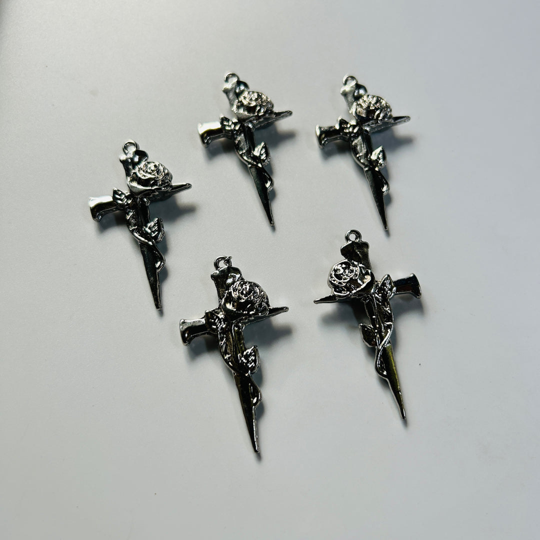 5 pcs Cross rose pendant