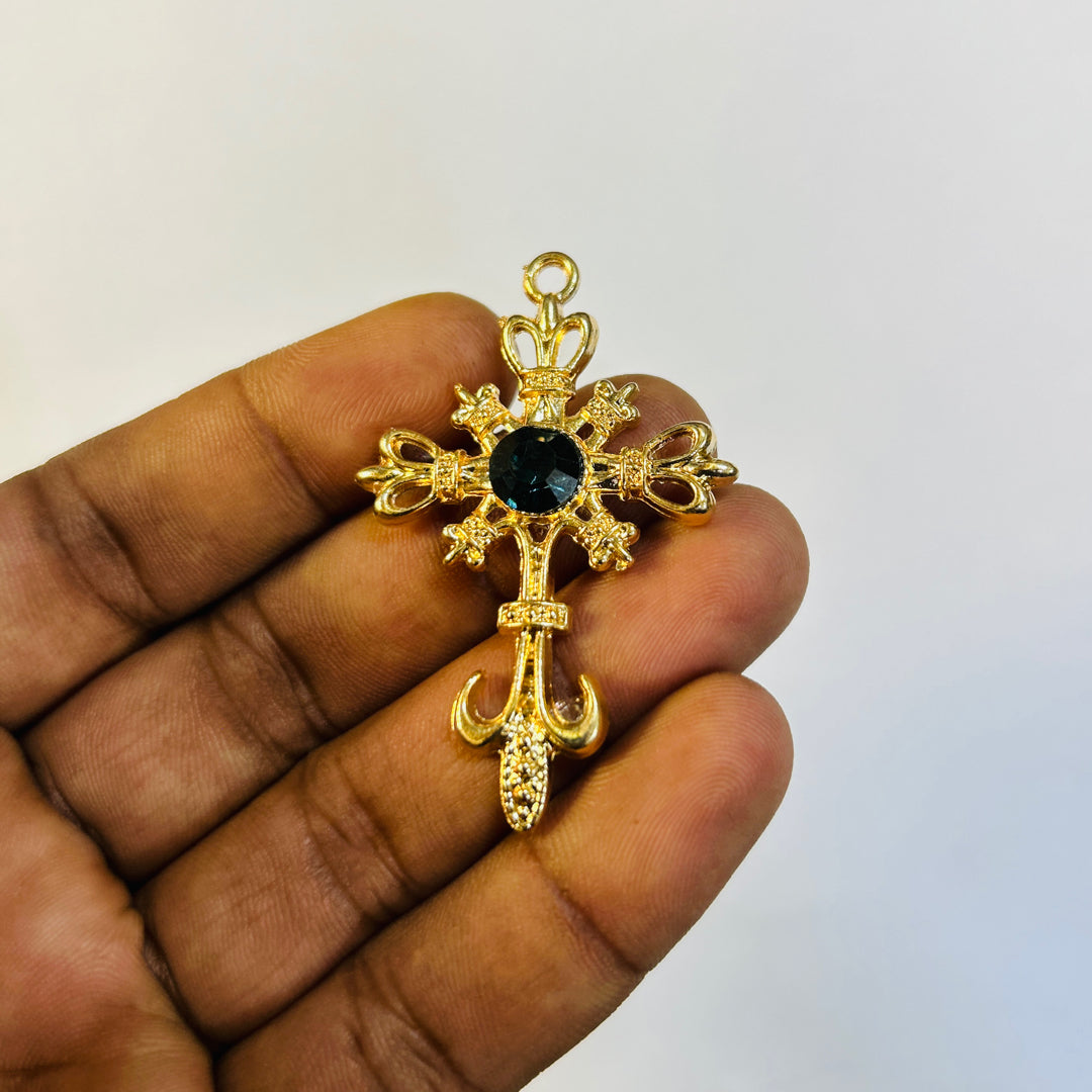 Gold greenish stone cross
